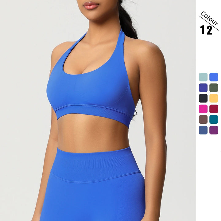 New Sports Bra Women Shockproof Seamless Halter Top High Support Push-up Open Back Gym Wear Fitness Yoga Workout Underwear - ATFH