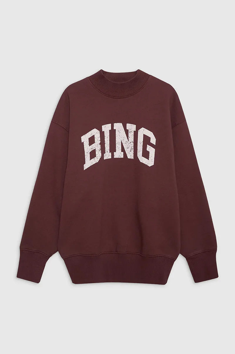 2025 Winter New North American Niche Classic Letter BING Printed Inner Fleece High Neck Loose Women's Sweatshirt - ATFH