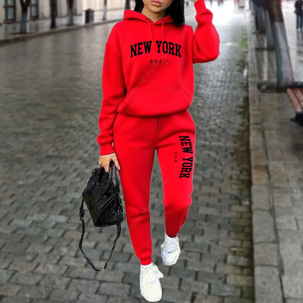 Women's Tracksuit Autumn Winter Hoodies Trousers 2PCS Suit Sports Jogging Street High quality Clothes Women Pants Sets