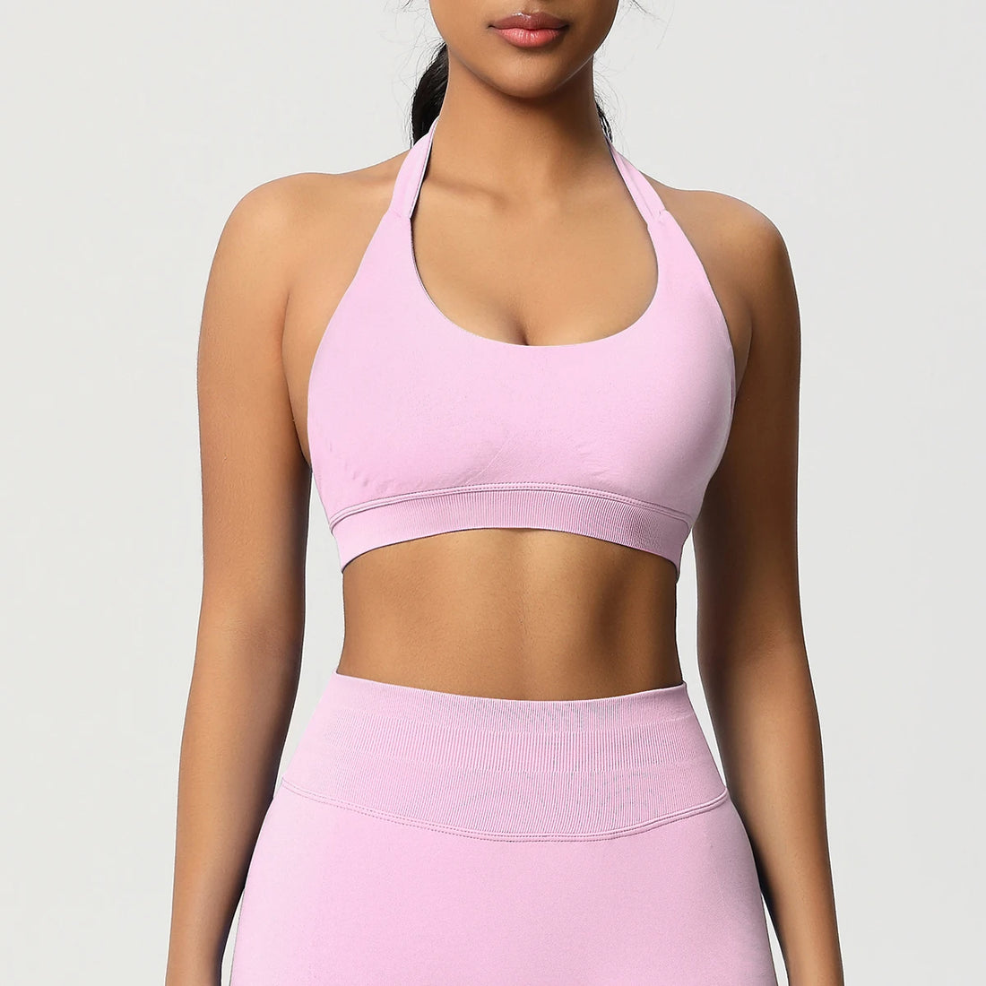 High Stretch Sports Bra Women Halter Seamless Yoga Bra Padded Backless Sports Bras Gym Crop Top Push Up Workout Yoga Tops Woman - ATFH