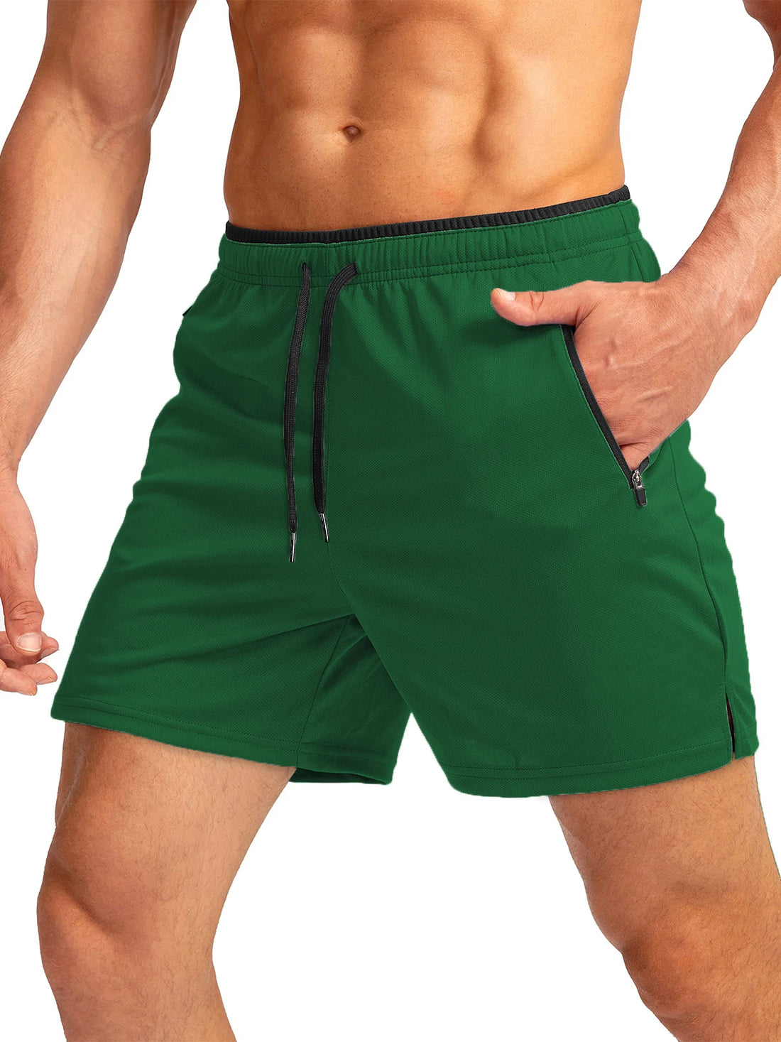 Men's running shorts with zippered pockets, quick-dry, suitable for gym workouts, 5-inch men's shorts