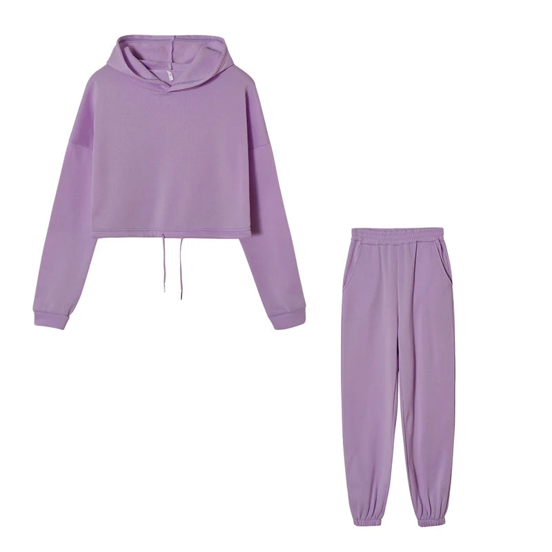 New Spring Autumn Fashion Trend Wear Long Sleeved Hooded Sweatshirt Pants Sports Casual Suit Two Piece Set for Adult Women