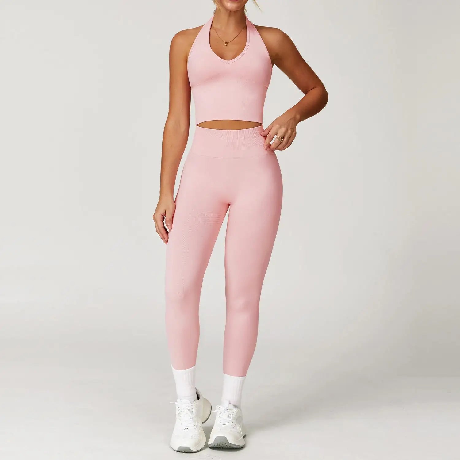 Seamless 2Pcs Yoga Pants Set Women Gym High Waisted High Support Fitness Leggings Push Up Seamless Edging Fitness Sports Bra ﻿ - ATFH