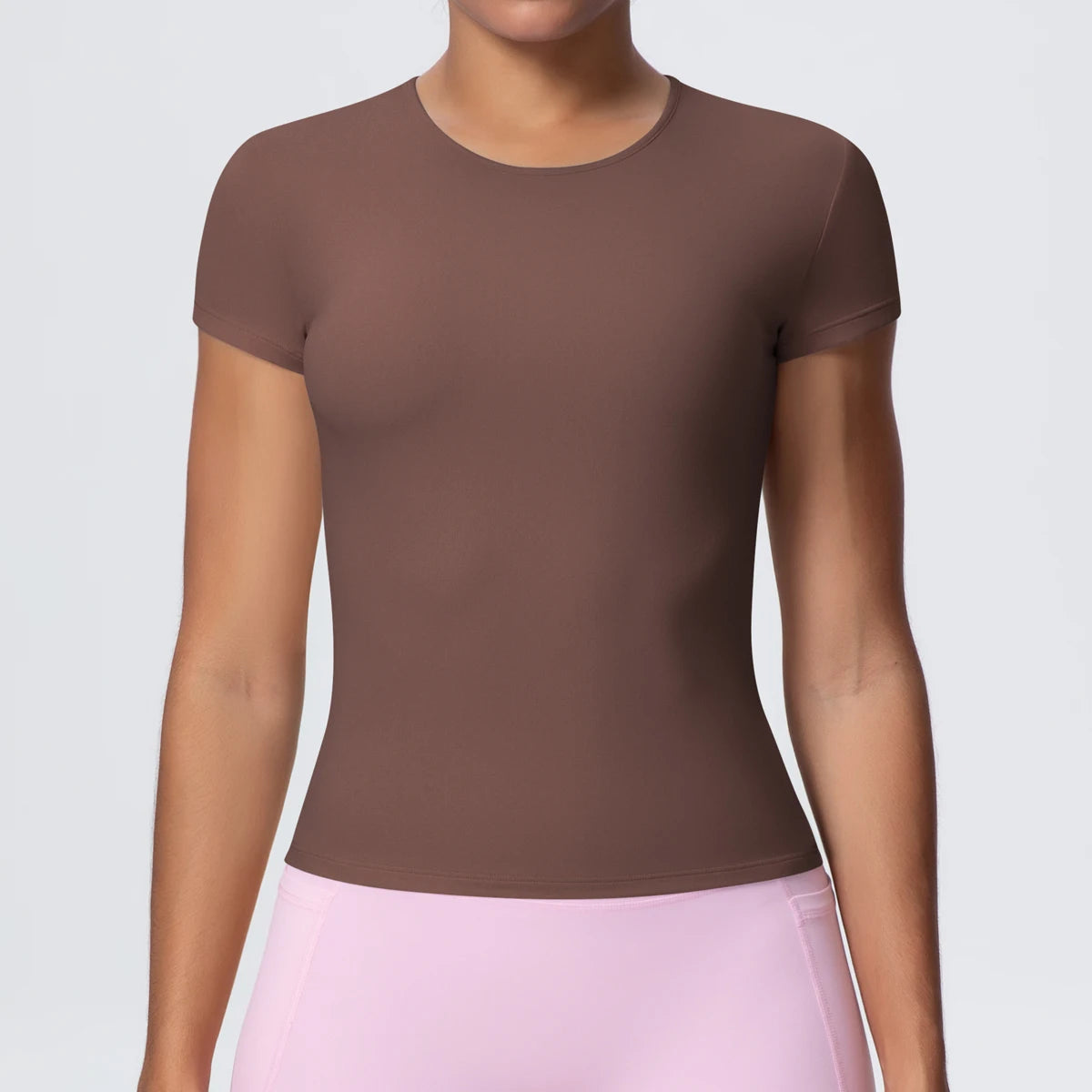 1 PC Solid Color Scrunch Slim Casual Yoga T-Shirt Gym Sports Running Shirts for Woman Fitness Training Breathable Naked Feel Top - ATFH