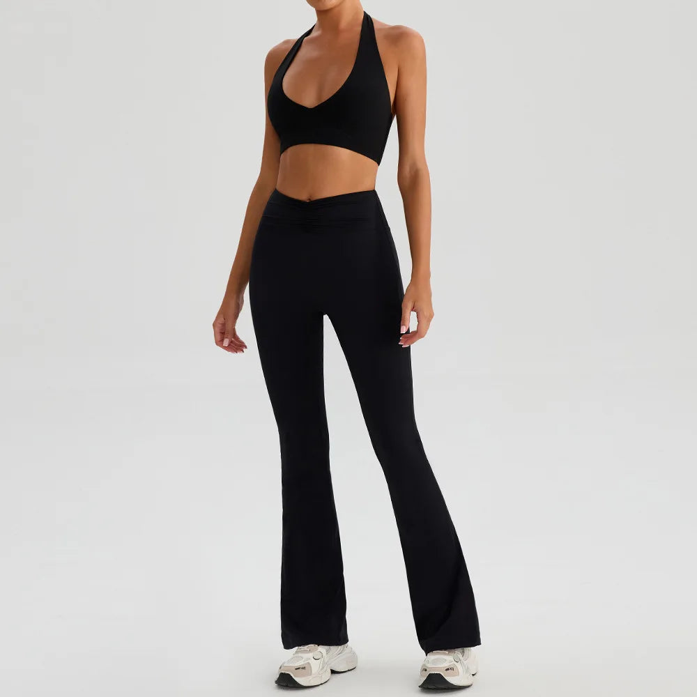 Yoga Suit Gym Fitness Set Sports Bra Flared Trousers Suit Sports Tracksuit Women Workout Clothes Sportswear Female Athletic Wear - ATFH