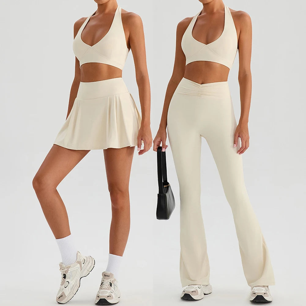 Yoga Suit Gym Fitness Set Sports Bra Flared Trousers Suit Sports Tracksuit Women Workout Clothes Sportswear Female Athletic Wear - ATFH