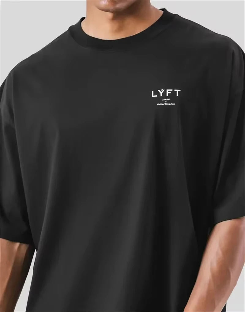 ONE POINT LYFT Print Big T Shirt Men Running Sport Gym Fitness Training Oversize 100% Cotton T-shirt Mens Bodybuilding Tee Tops ATFH