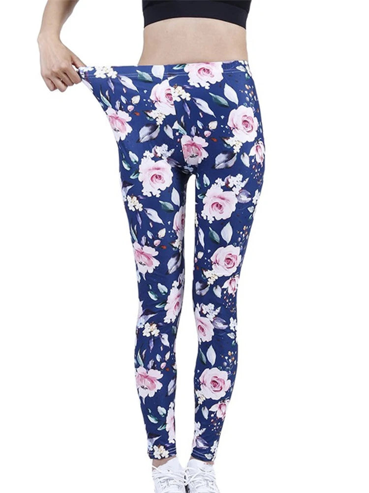 CUHAKCI Fashion Women Leggings Beautiful Leaf Floral Printing High Waist Jeggings Stretch Pant Sexy Hot Sale Clothing Mujer - ATFH