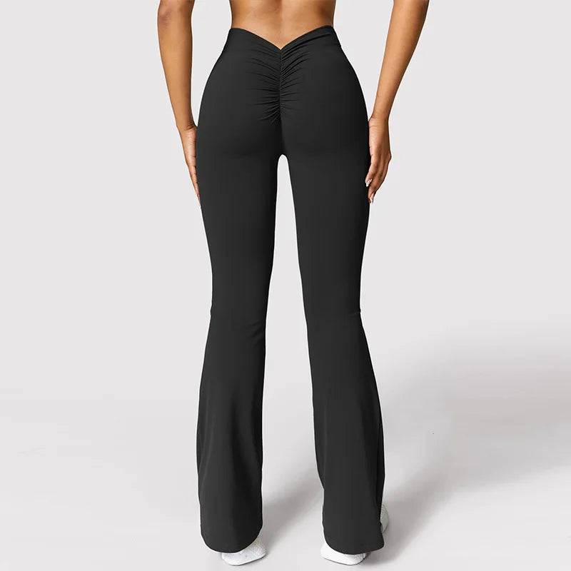 Women's 2026 Summer New Seamless Stretch Quick Dry Breathable Yoga Pants V Waist Butt Lifting Flared Workout Pants ATFH