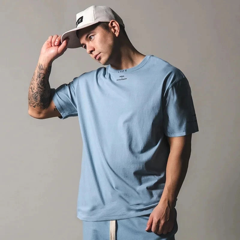 LYFT 100% Cotton Men's Gym T-Shirt Loose Fit Short Sleeve Sport Fitness Running Workout Training Shirt in Sizes M to XXXL ATFH