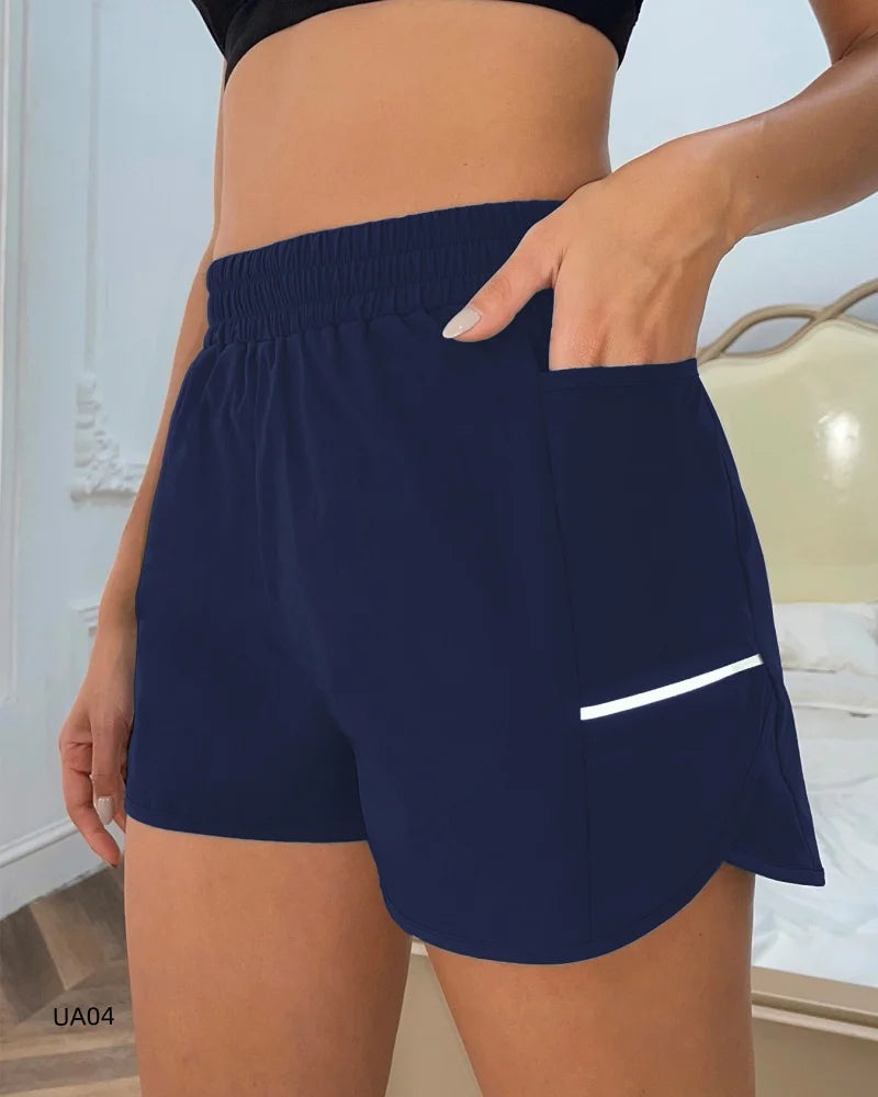 Summer high waisted yoga shorts, fashionable and sexy running and fitness pants, solid color practical pocket casual shorts Tahsi Fashion House