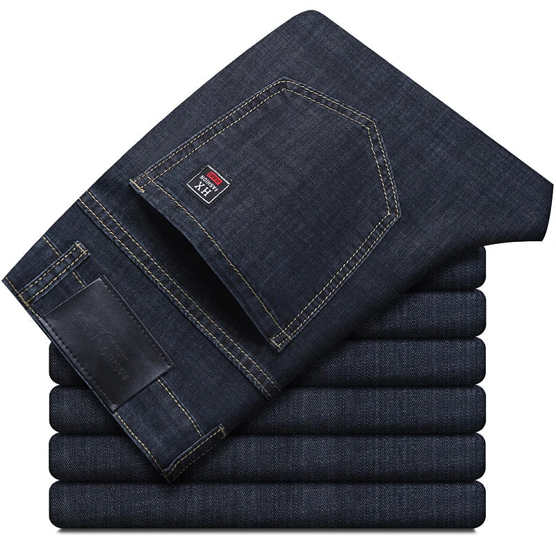 Summer New Elastic Men's Jeans Fashion Comfortable Business Straight Stretch Cotton Casual Denim Pants Brand Male Thin Trousers ATFH