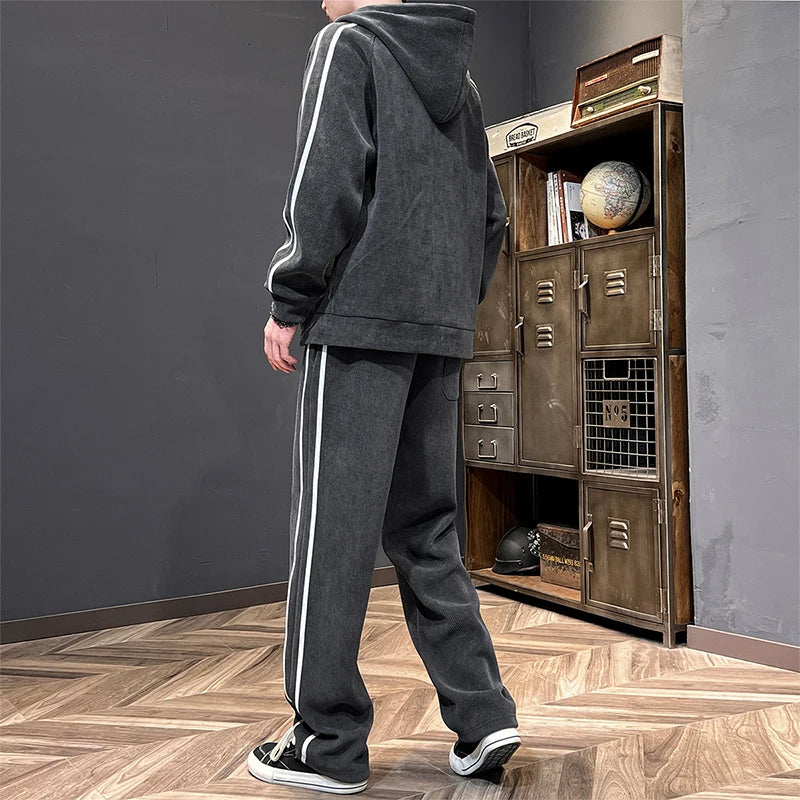 Big Size 8xl 7xl Corduroy Men's Tracksuit Set Black Hoodie Pants 2pcs Suits Autumn Winter Jacket Hooded Oversize Sportswear Man - ATFH