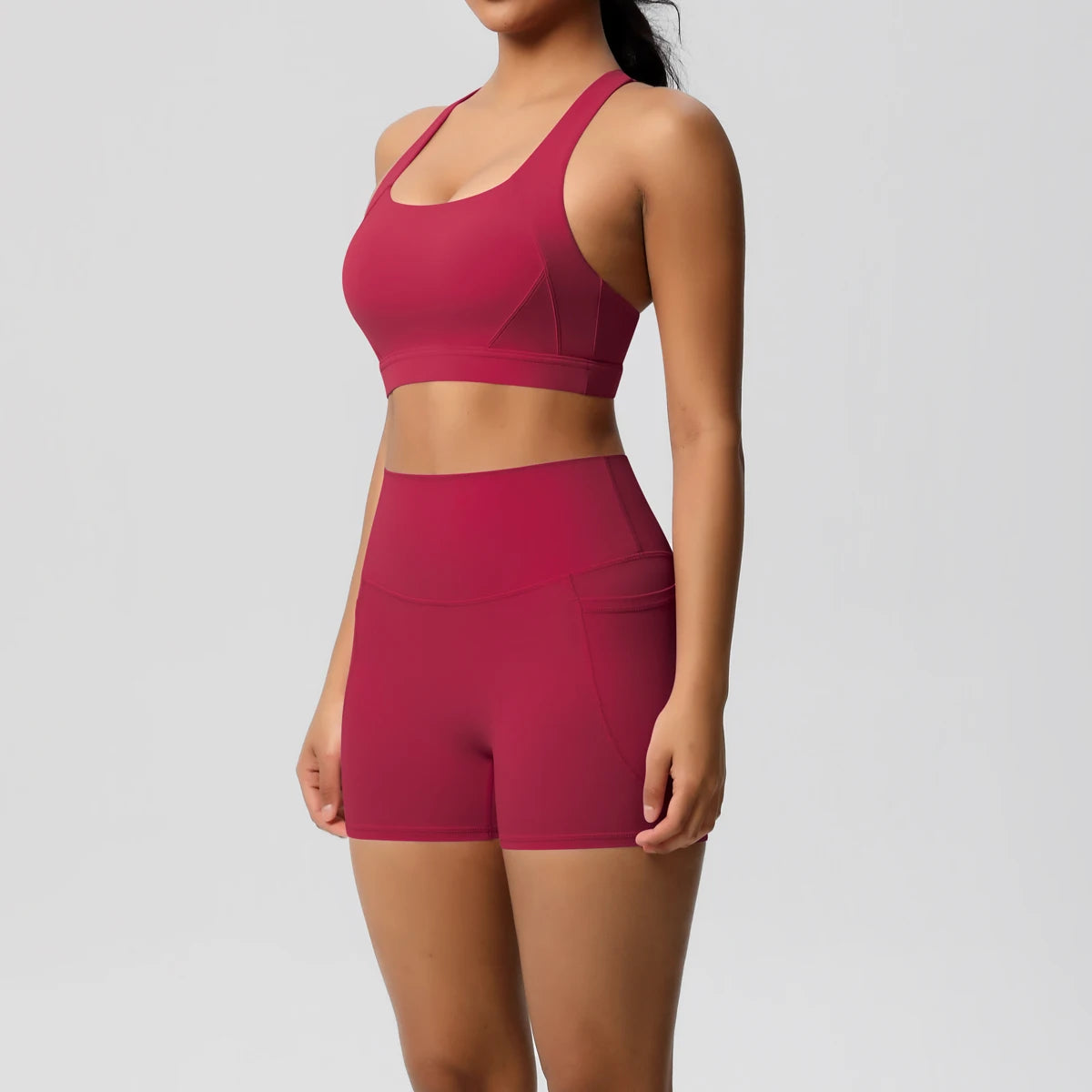 2PCS Sportswear With Pocketed Yoga Set Gym Clothes Yoga Suits For Women Tracksuits Sports Shorts Crossover Bra Gym Leggings - ATFH
