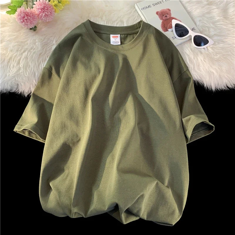 LEGIBLE Summer short sleeve T-Shirt Women Cotton Tee Shirt Loose Solid Basic Oversized T Shirt Women O-neck Tshirt Women - ATFH