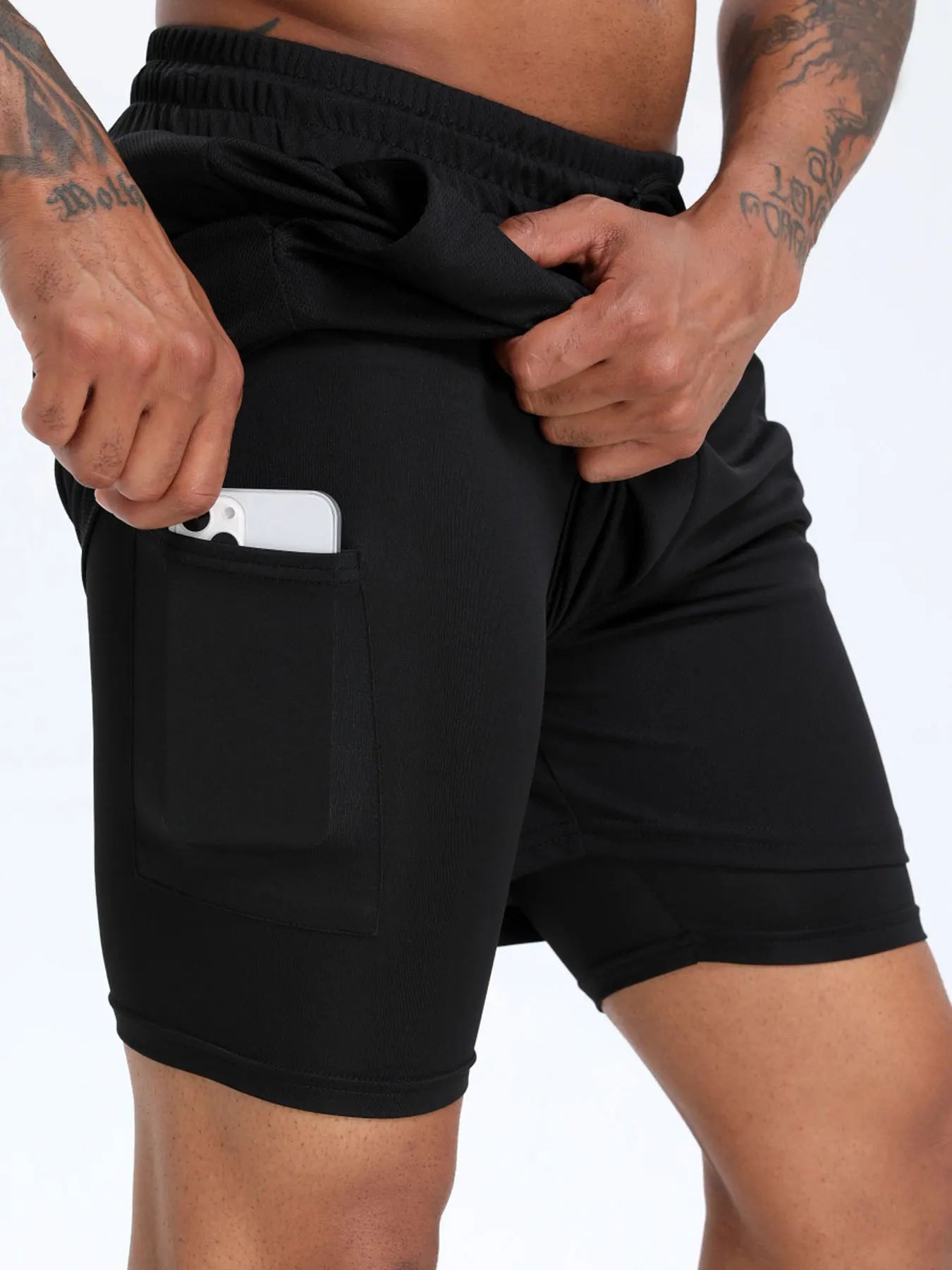 2-in-1 Men's Performance Running Shorts - Moisture-Wicking, Compression Support With Secure Zipper Pocket For Gym & Training