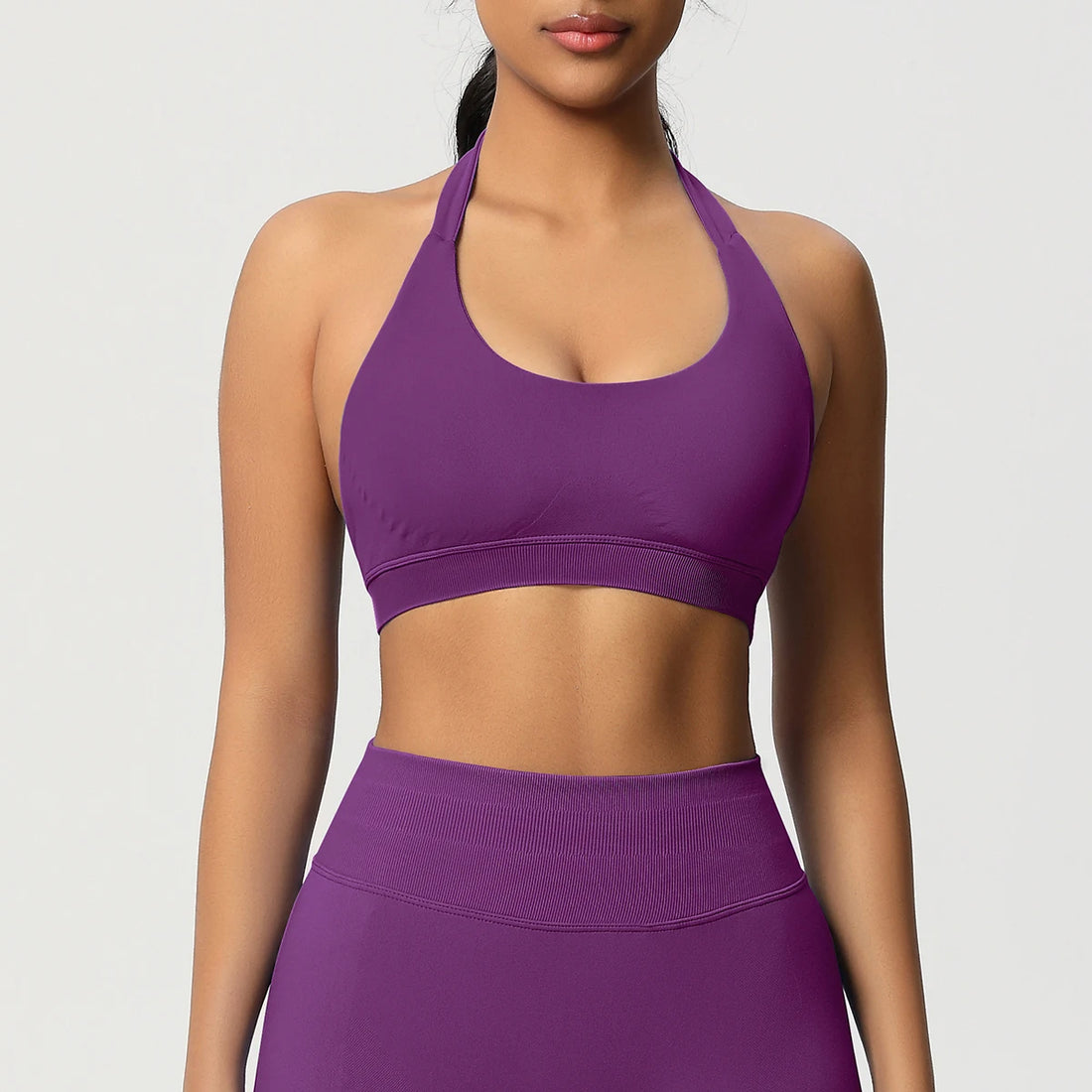 High Stretch Sports Bra Women Halter Seamless Yoga Bra Padded Backless Sports Bras Gym Crop Top Push Up Workout Yoga Tops Woman - ATFH