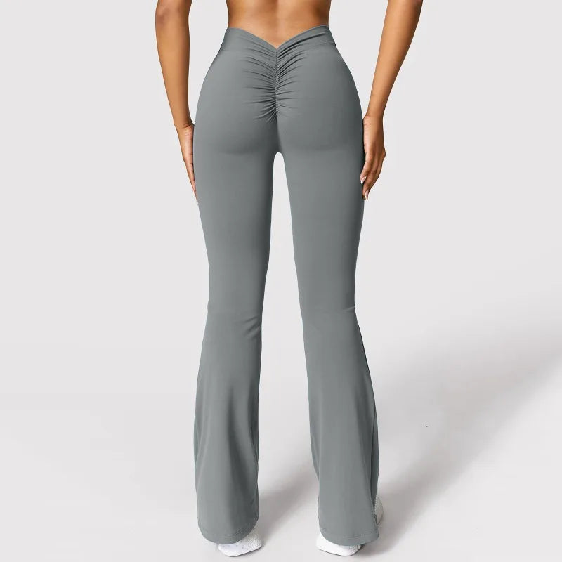 Sexy Yoga Flare Pants Women V-Cut Waist High Waist Push Up Butt Fitness Leggings Comfort Fit Gym Running Fashion Slim Leggings ATFH