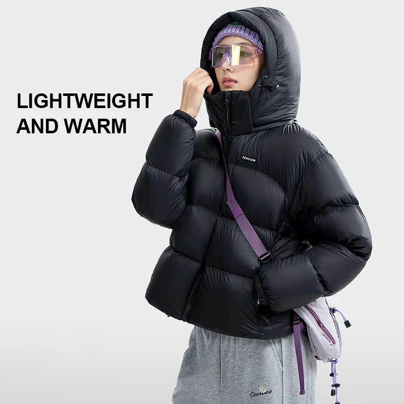 GOLDEN CAMEL Women's Hiking Down Jacket Penguin Series 2025 Winter Windproof Warm Short Puffer Jackets Thick Hooded Coats -10℃