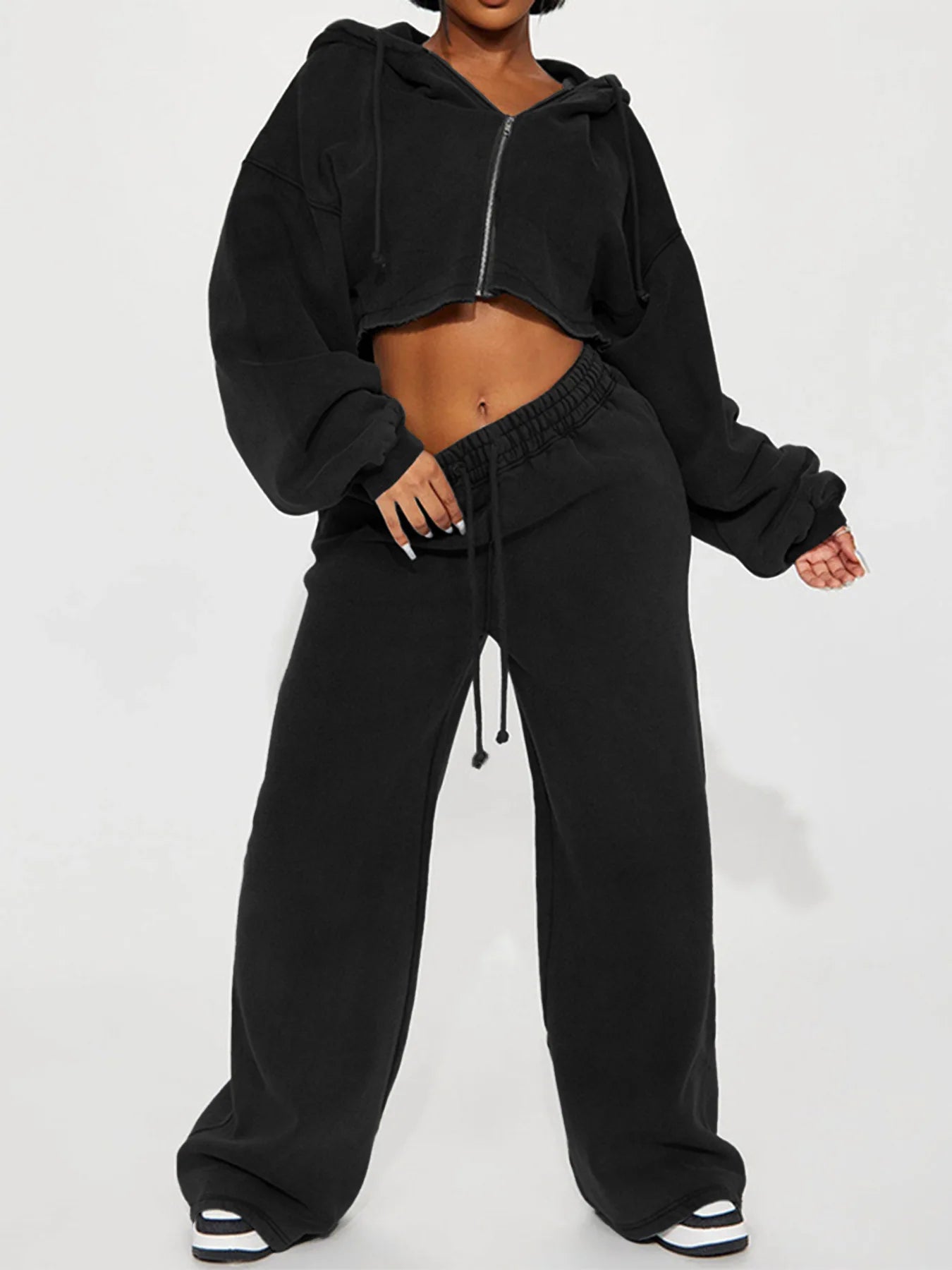 Fashion Hooded Hood Zipper Cardigan Long Pants Suit Lady Lace-up High-waisted Outfit Autumn Winter Woman's Two-piece Sports Set
