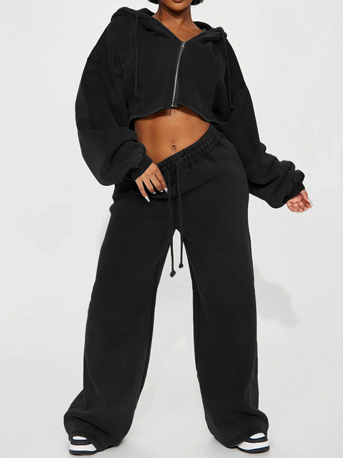Fashion Hooded Hood Zipper Cardigan Long Pants Suit Lady Lace-up High-waisted Outfit Autumn Winter Woman's Two-piece Sports Set