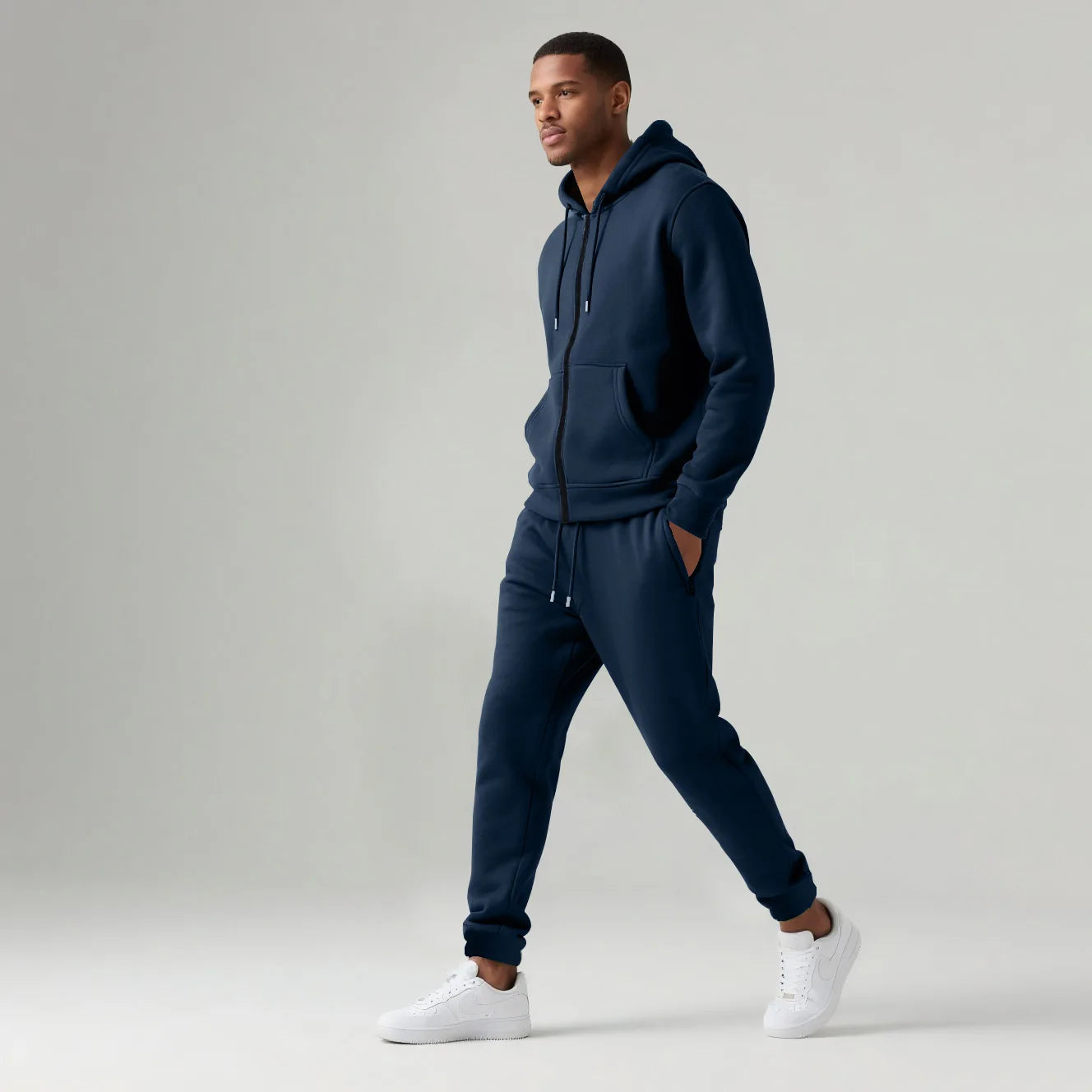 Custom LOGO autumn and winter men's long-sleeved trousers hooded sports and leisure fleece warm and comfortable two-piece set - ATFH