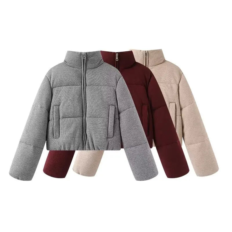 Long-Sleeve Thickened Cotton-Padded Coat Warm Windproof Knitting Coats 2025 Winter Women's Stylish Knit Stand-Collar Jacket ATFH