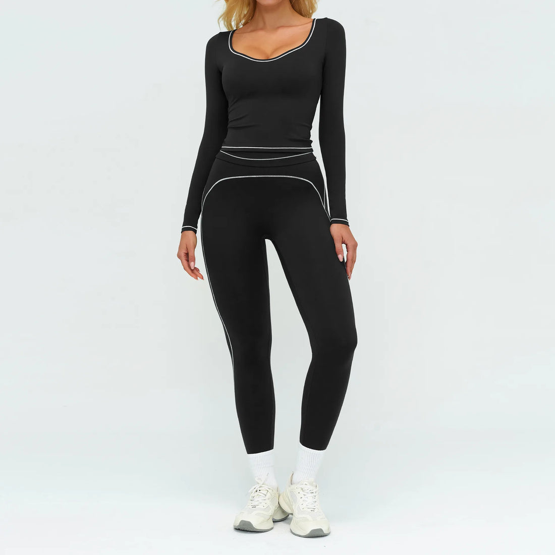 2PCS Yoga Set Gym Clothes Outdoor Sports Outfits Women Tracksuit Gym Fitness Suits Workout Long Sleeved Flared Pants Sportswear - ATFH