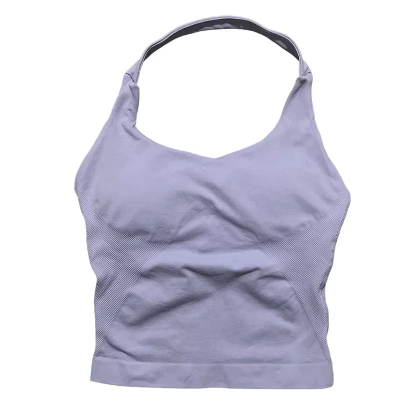 Sports Gym Halter Top Woman Seamless Yoga Tank Removable Chest Pad Push-up Sports Vest Fitness Workout Running Tops - ATFH