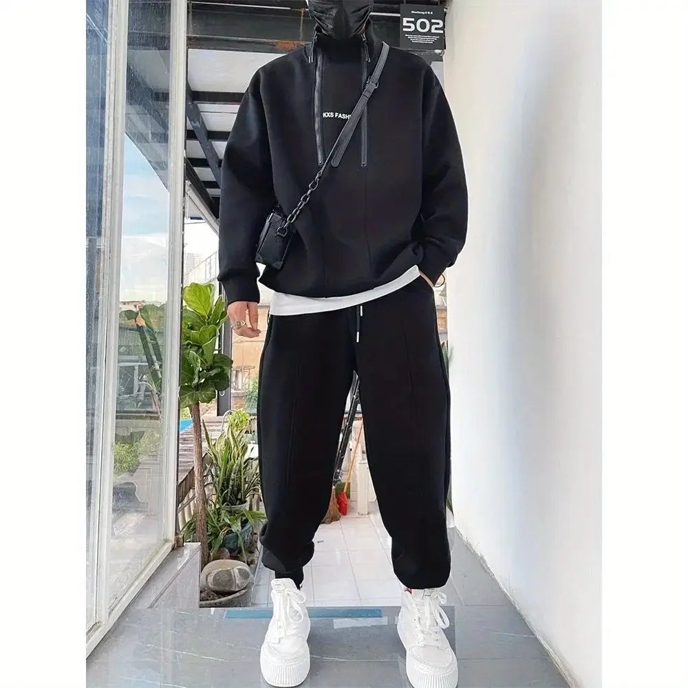 Autumn Winter 2026 New Sports and Leisure Suit Fashion Jacket Sweater Sweatpants Ruffian Handsome Baggy Men's Clothing Set - ATFH