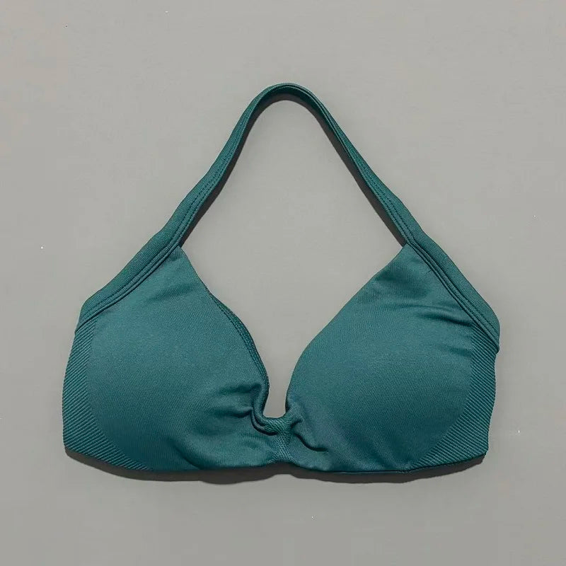 Sports Strappy Bra Yoga Underwear Women Gym Top Running Exercise Backless Bra High Support Active Wear Fitness Workout Halter - ATFH