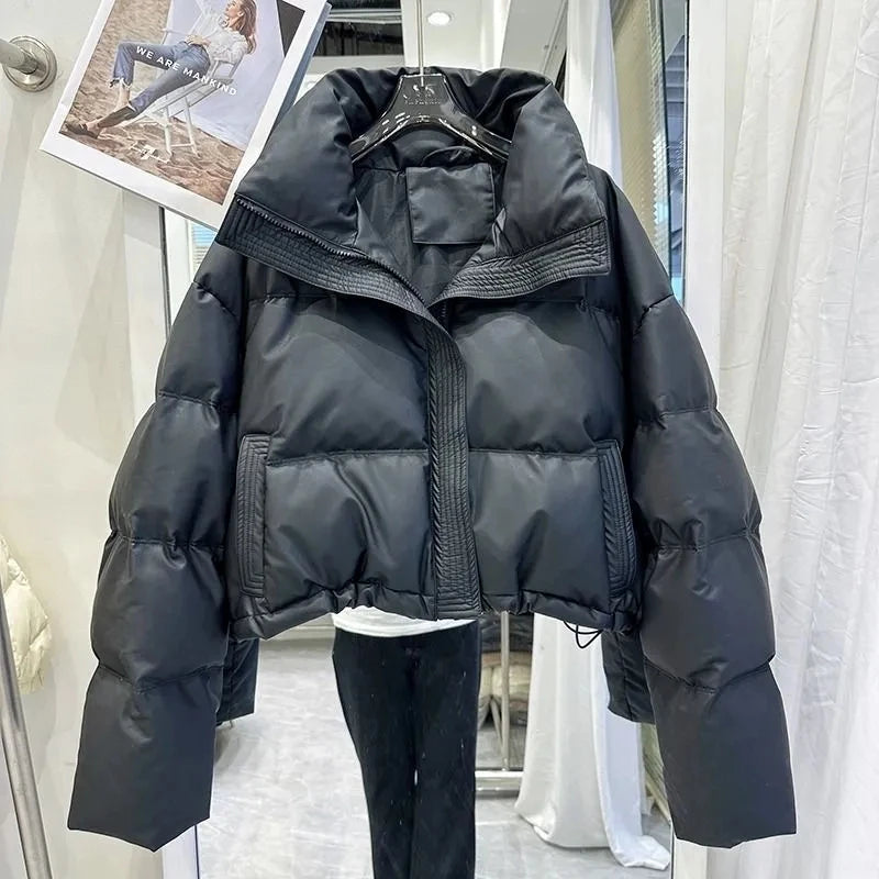 2024 New Women Parkas Winter Warm Loose Puffy Coats Cotton Padded Stand Collar Korean Puffer Jackets Fashion Female Clothes