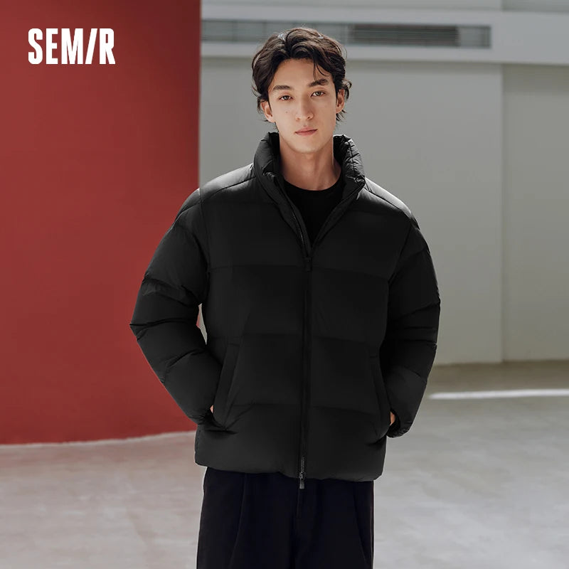 Semir Men Down Jacket Windproof Water Repellent Stand Collar Solid Color Lightweight 2026 New Winter Daily Wear