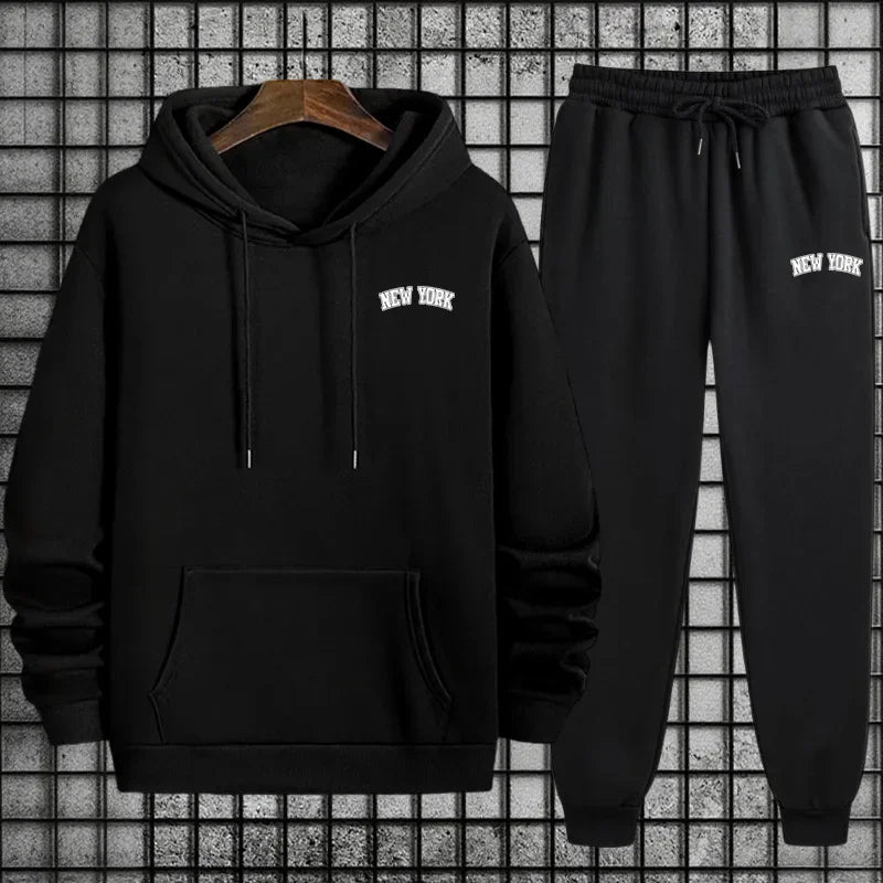 2026 Hot Sale Mens Sportswear 2pcs Set Hoodie and Sweatpants Autumn Winter Daily Casual Sporty Jogging Suit Urban Fashion Outfit - ATFH