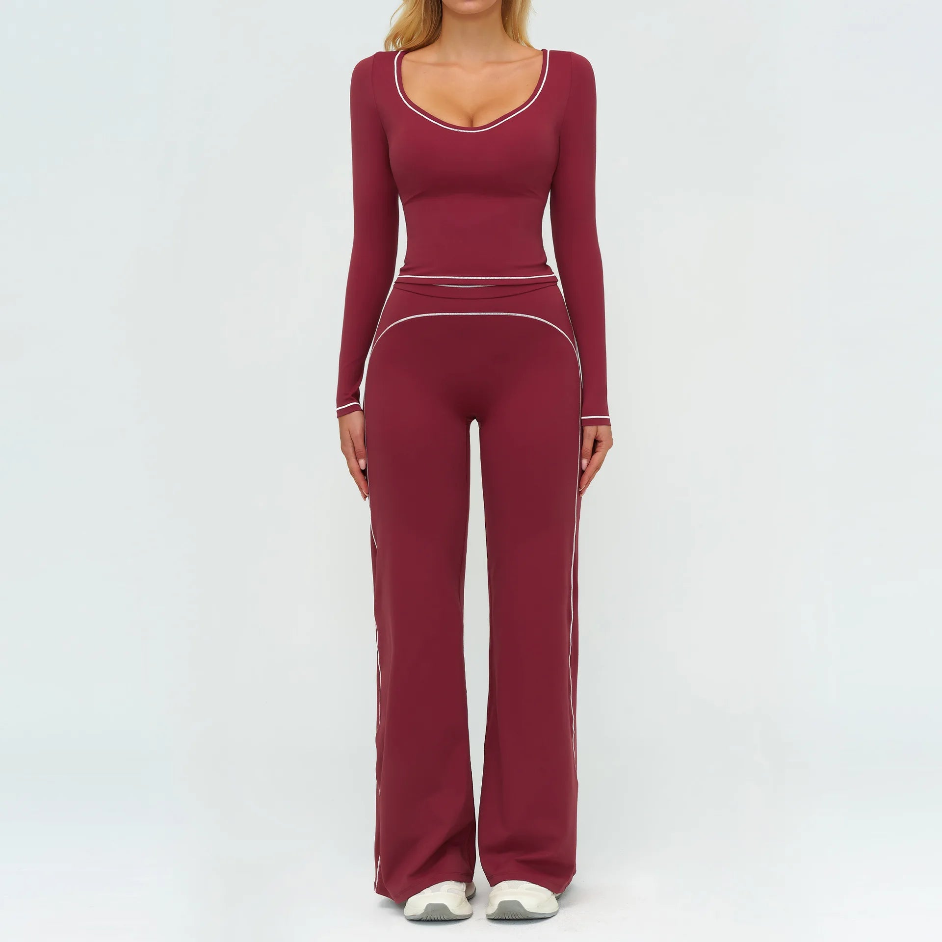 2PCS Yoga Set Gym Clothes Outdoor Sports Outfits Women Tracksuit Gym Fitness Suits Workout Long Sleeved Flared Pants Sportswear - ATFH