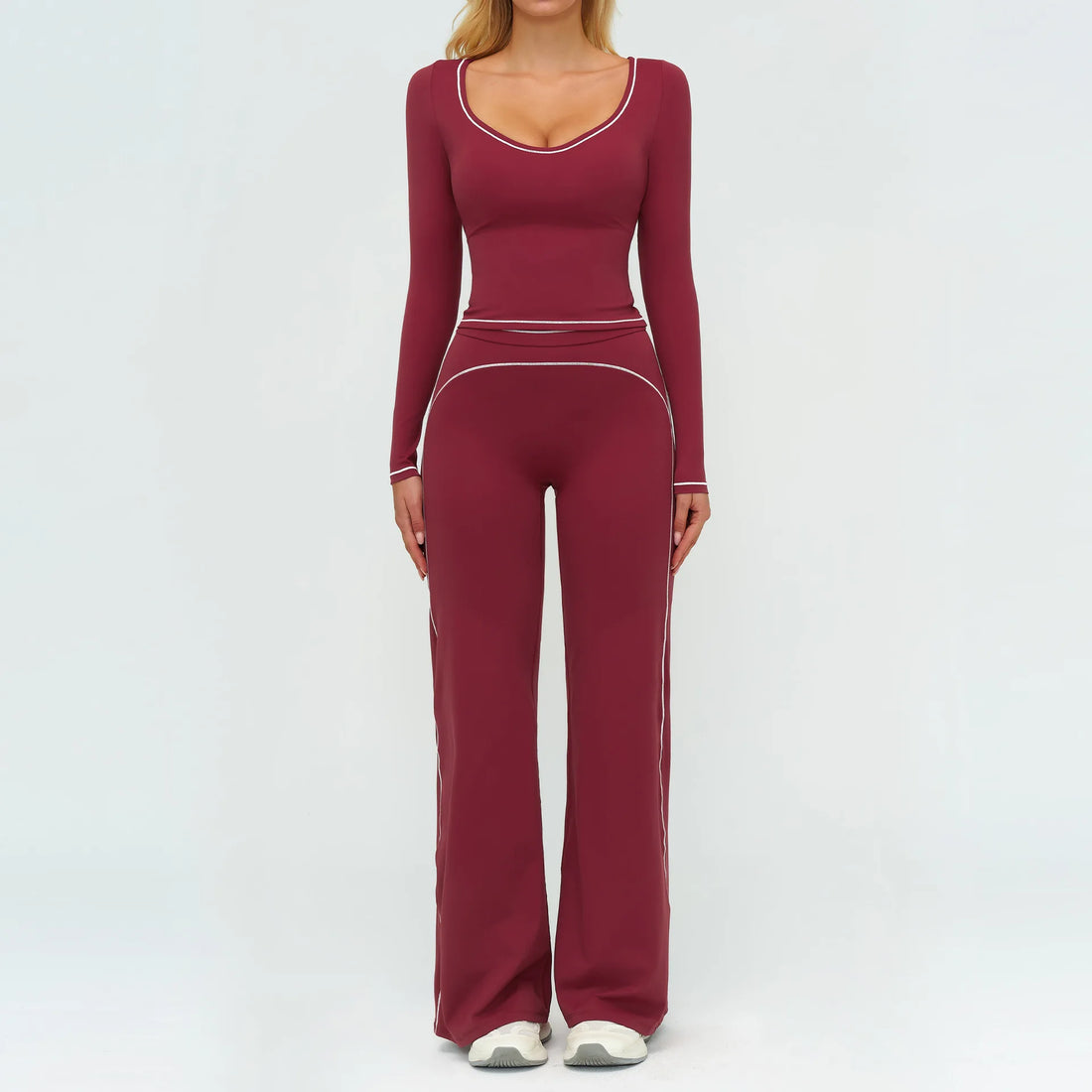 2PCS Yoga Set Gym Clothes Outdoor Sports Outfits Women Tracksuit Gym Fitness Suits Workout Long Sleeved Flared Pants Sportswear - ATFH