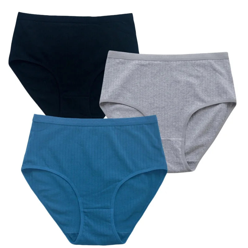 3Pcs/Set Women High Waist Panties Cotton Briefs Tummy Control Underwear Sexy Lingerie Breathable Full-Coverage Underpants S-XXL