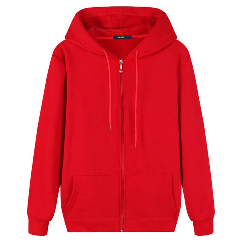 Men's Solid Color Hooded Hoodie Zip Up Cardigan Sweatshirt Casual Streetwear Tracksuit for Spring Autumn Male - ATFH