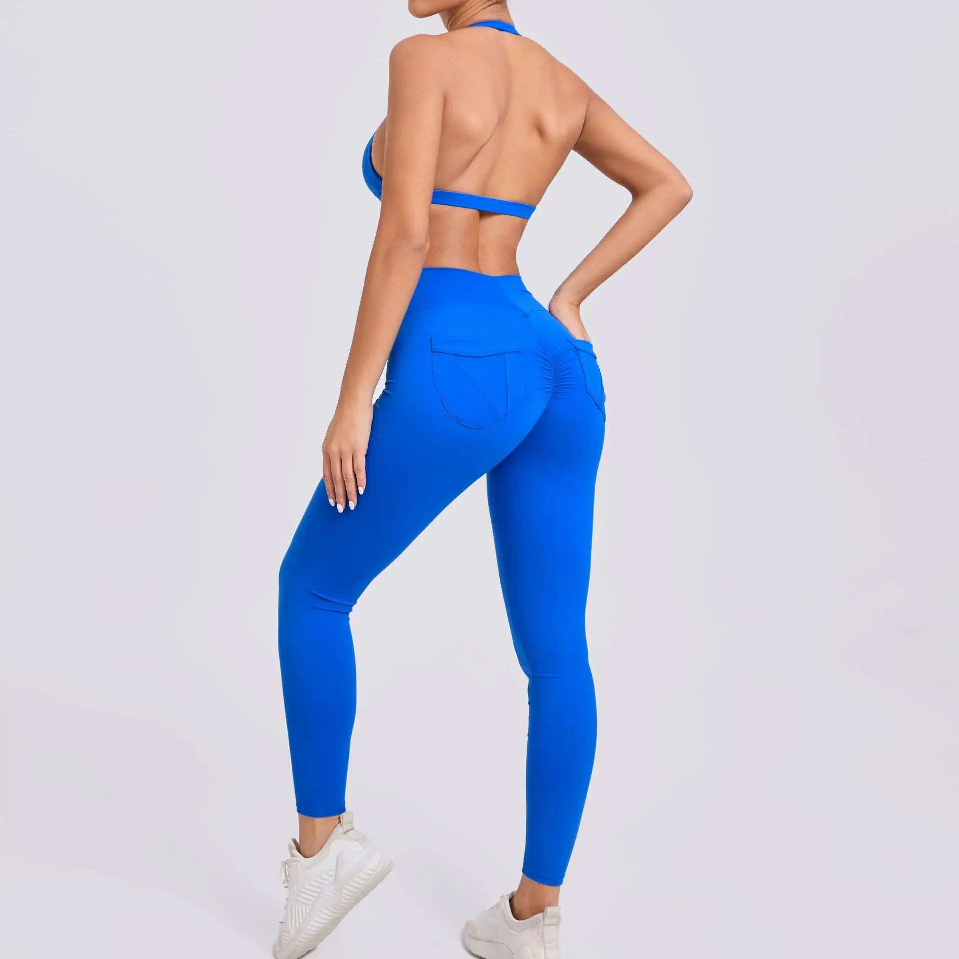 Workout Set for Women Quick Dry Yoga Outfit Seamless Sports Bra High Waist Gym Leggings with Pockets Running Fitness - ATFH