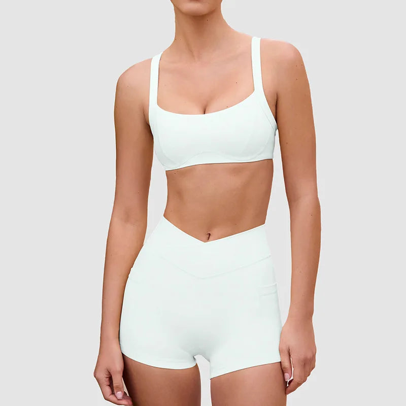 High Elastic Nude Feeling Breathable Elastic Cross Waist Three-point Shorts Suspender Beautiful Back Sports Underwear Yoga Suit - ATFH