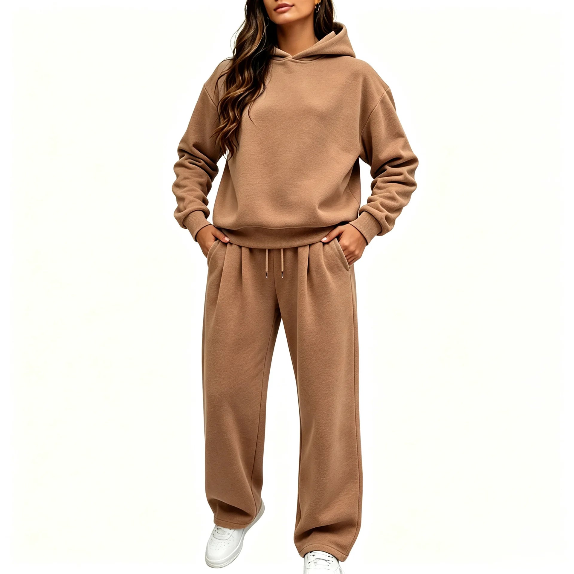 Casual Hooded Sweatshirt Set 2026 Autumn And Winter Solid Color Long Sleeved Women's Fashionable Loose Women's Top Two-piece Set