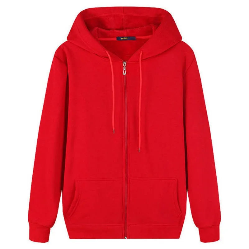 Men's Solid Color Hooded Hoodie Zip Up Cardigan Sweatshirt Casual Streetwear Tracksuit for Spring Autumn Male - ATFH