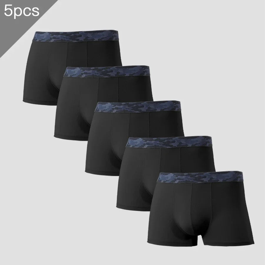 5PCS The men's underwear brand Ice Silk ultra-thin breathable, individual, sexy and trendy four-corner shorts for young people