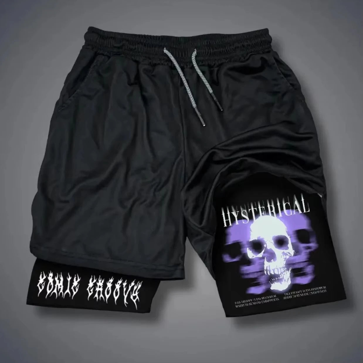 Men's Printed Shorts 2-in-1 Sweatpants Sports Exercise Running Pants with Mobile Phone Pocket Breathable Quick Dry Men Clothing