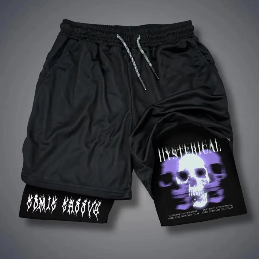 Men's Printed Shorts 2-in-1 Sweatpants Sports Exercise Running Pants with Mobile Phone Pocket Breathable Quick Dry Men Clothing