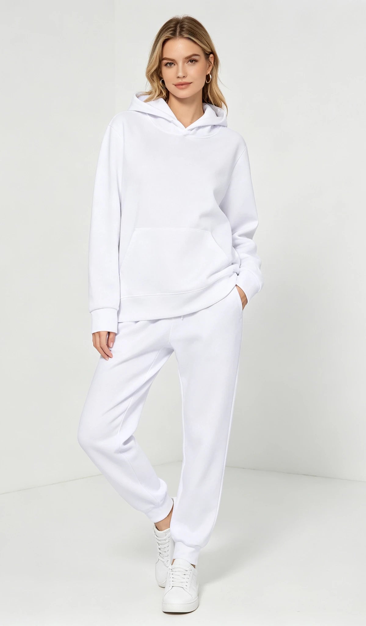 Women's Autumn and Winter Solid Color Minimalist Two-piece Set Hooded Sweat Casual Drawstring Leg Sweat Pants Home Suit