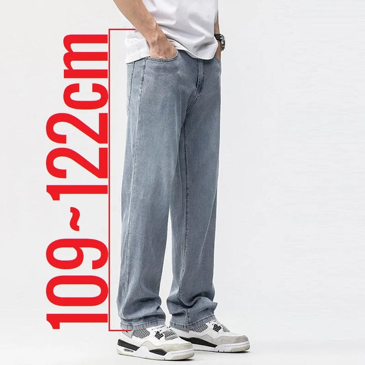190cm Tall Man Jean Lyocell Wide Leg Denim Pant Male Extra Long Length 115cm 120cm Summer Big Clothes Light Stretch Straight Fit ATFH