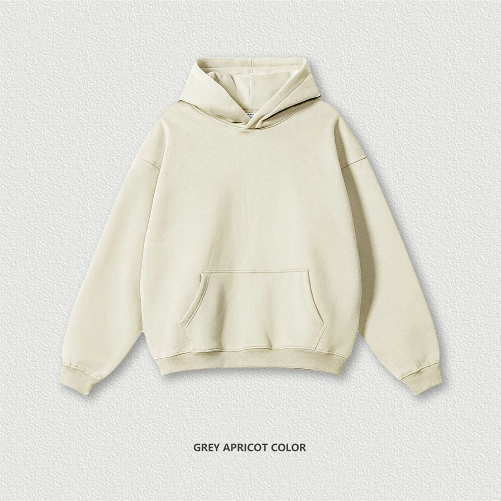 Autumn Winter Men 345gsm Fleece Hoodies Unisex Women Relax Fit Warm Solid Hooded Pullovers Sweatshirts HY0863 - ATFH