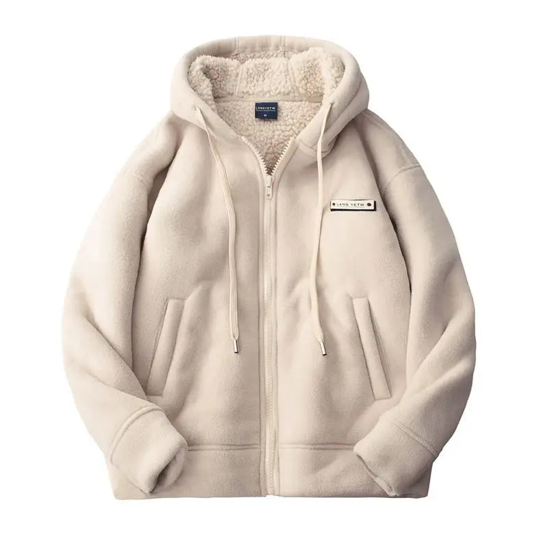 New Men's Warm Fleece Hoodie Winter Full-Zip Loose Fit Oversize Sweatshirt Coat Casual Thickened Coldproof Hooded Cardigan - ATFH