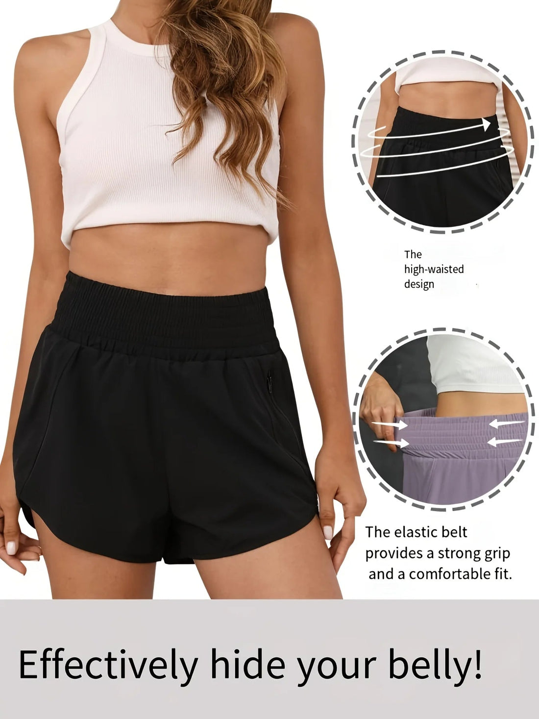 Women's High-Waist Elastic Running Shorts with Pockets Quick-Dry Exercise Sports Shorts Tahsi Fashion House